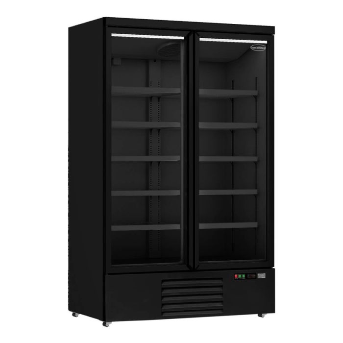 Zwarte koelkast met 2 glasdeuren JDE-1000R BL.