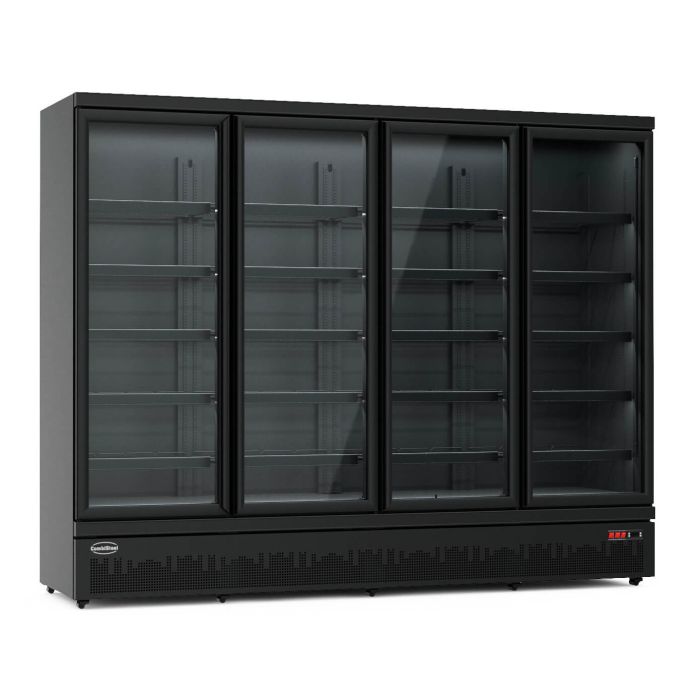 Koelkast met 4 glasdeuren zwart JDE-2025R BL.