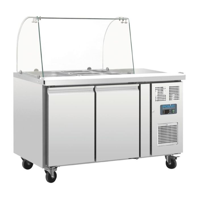 Polar U-serie GN gekoelde saladette met glazen opzetvitrine 2-deurs.