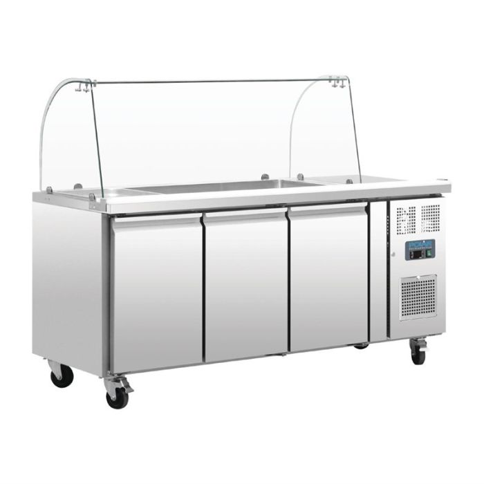 Polar U-serie GN gekoelde saladette met glazen opzetvitrine 3-deurs.