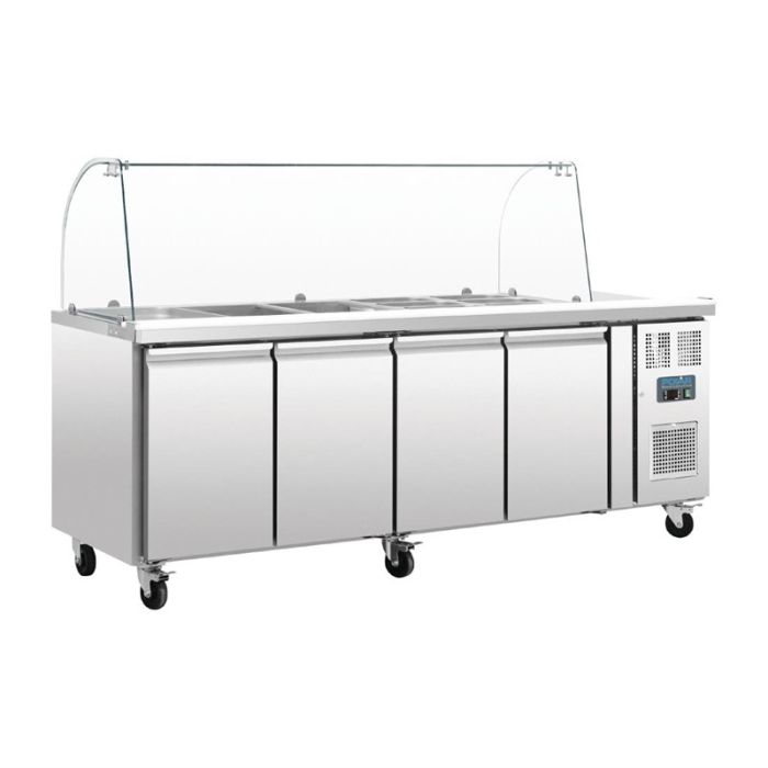 Polar U-serie GN gekoelde saladette met glazen opzetvitrine 4-deurs.