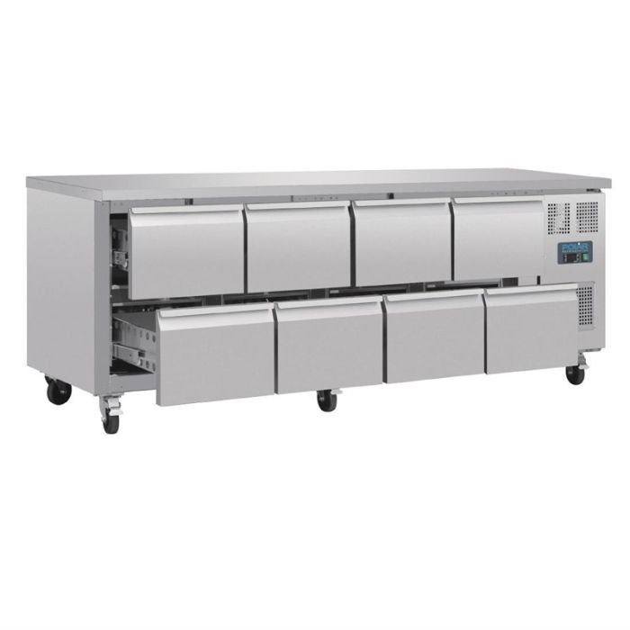Polar koelwerkbank met 8 laden RVS voor horeca.