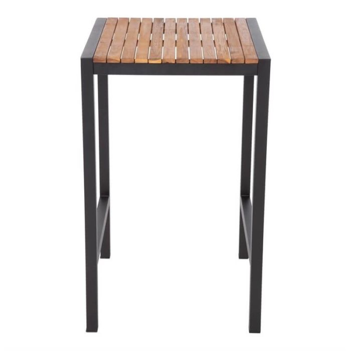 hoge tafel van staal en hout