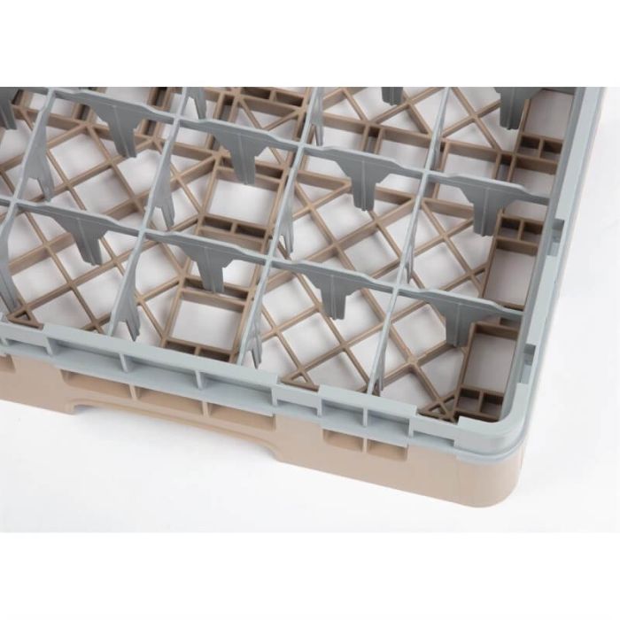 Cambro vaatwaskorf met 25 compartimenten max. glashoogte 9,2 cm.