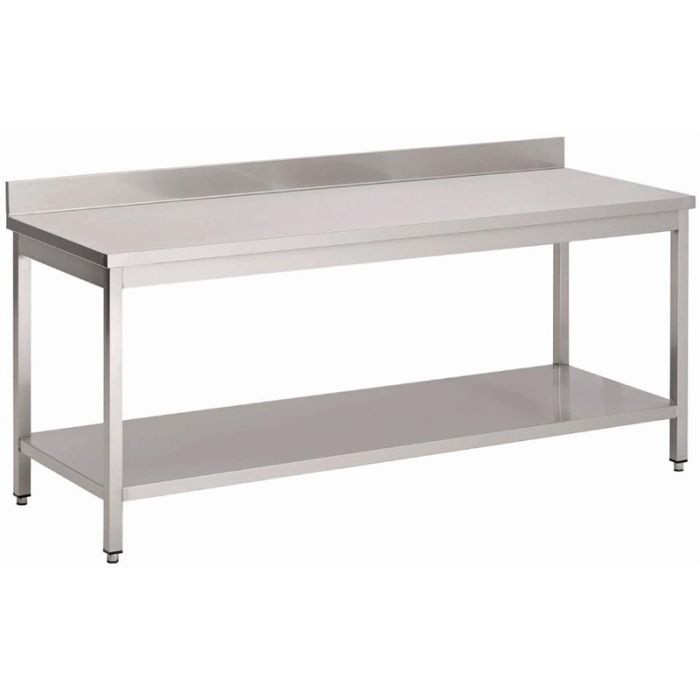 Gastro M RVS werktafel met onderblad en achteropstand 85x70x60cm