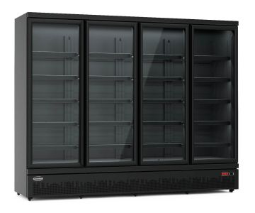 Koelkast met 4 glasdeuren zwart JDE-2025R BL.