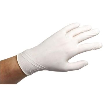 LATEX HANDSCHOEN WIT GEPOEDERD S