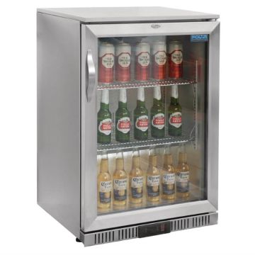 barkoelkast rvs met glazen klapdeur.