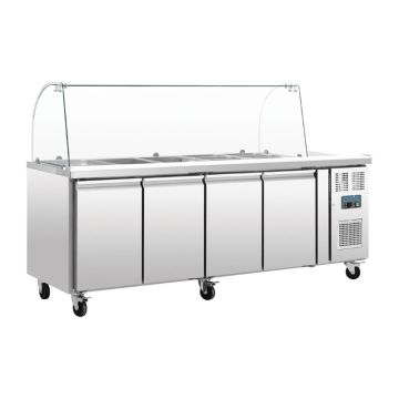Polar U-serie GN gekoelde saladette met glazen opzetvitrine 4-deurs.