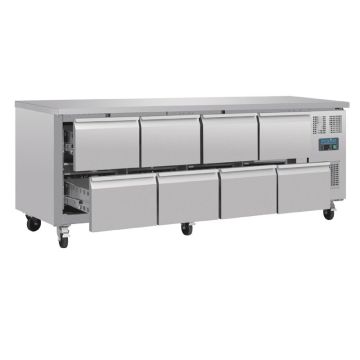 Polar koelwerkbank met 8 laden RVS voor horeca.