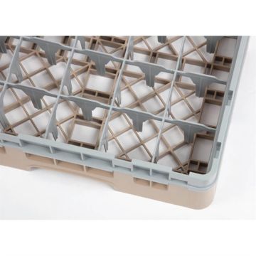 Cambro vaatwaskorf met 25 compartimenten max. glashoogte 9,2 cm.