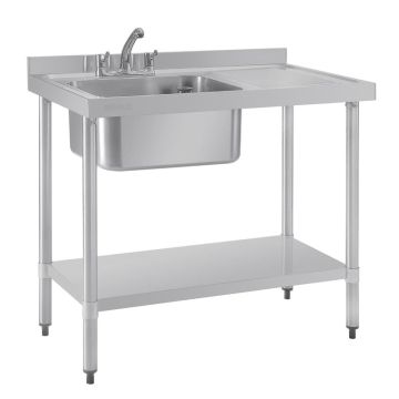 RVS spoeltafel 100 cm met spoelbak rechts.