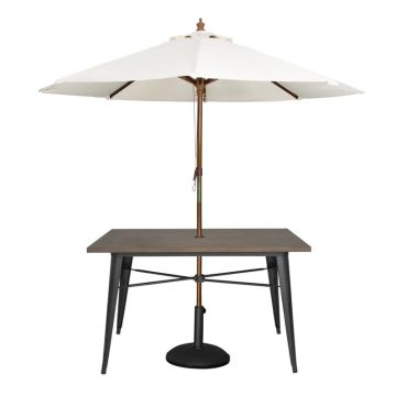 Outdoor tafel aluminium met donker houtlook.