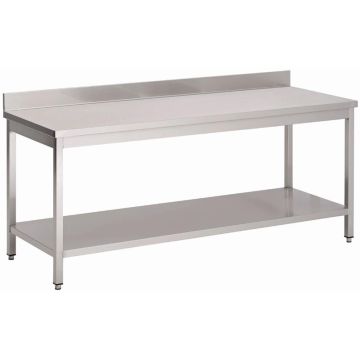 Gastro M RVS werktafel met onderblad en achteropstand 88x160x70 cm.