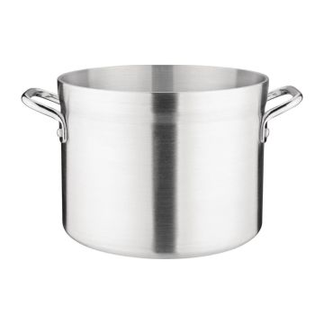 Middelhoge aluminium soeppan met twee metalen zijhandvatten, 7,6 liter.